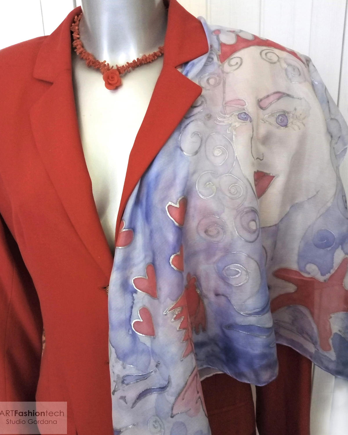 Sea Star unikatna ženska svilena marama ručno oslikana