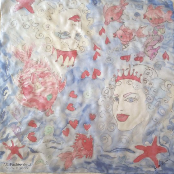 Sea Star unikatna ženska svilena marama ručno oslikana