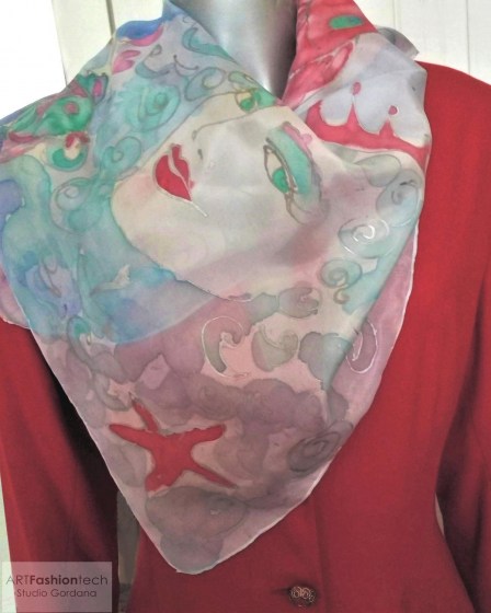 San unikatna ženska svilena marama ručno oslikana